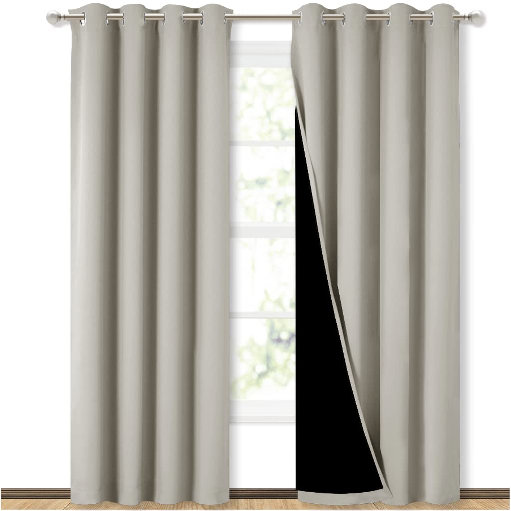 NICETOWN front view of natural blackout curtain showing neat grommet-top and tailored hang