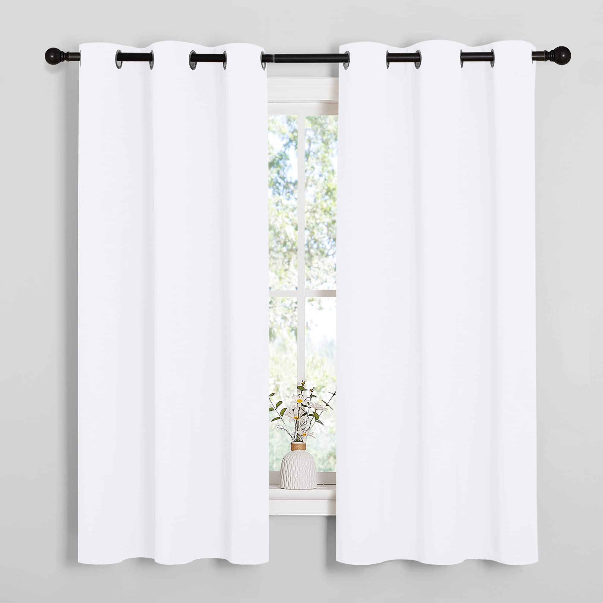 NICETOWN front view of two white curtain panels showing clean modern style and easy installation
