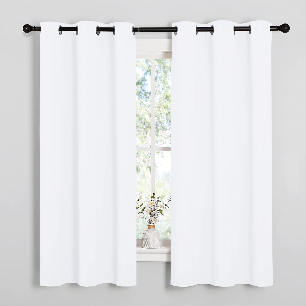 NICETOWN front view of two white curtain panels showing clean modern style and easy installation