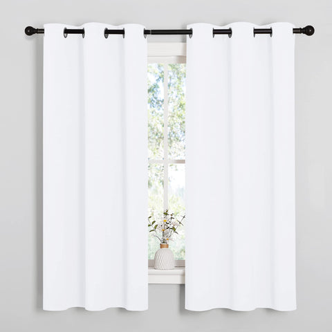 NICETOWN front view of two white curtain panels showing clean modern style and easy installation