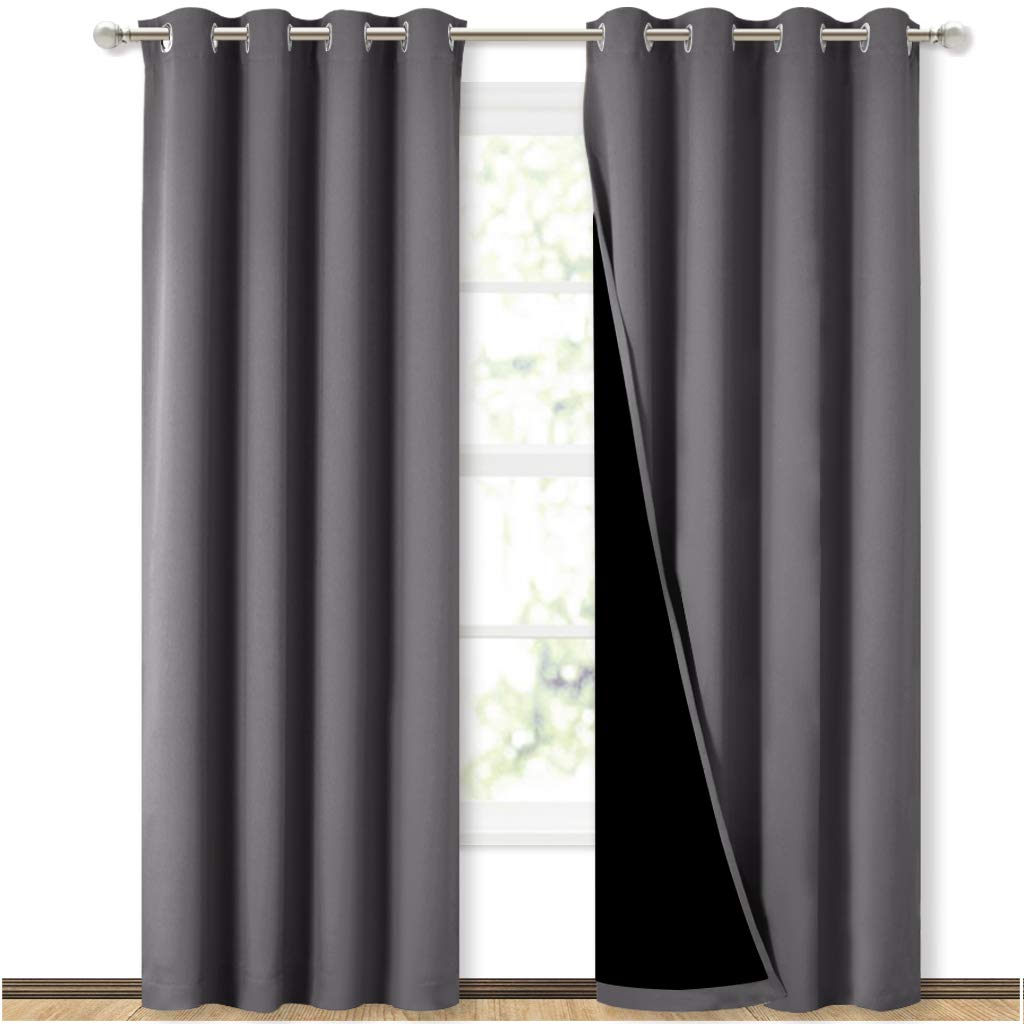 NICETOWN grey curtain front view showing full panels and clean drape benefit