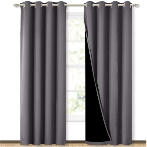 NICETOWN grey curtain front view showing full panels and clean drape benefit