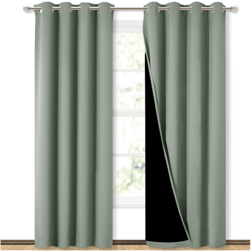 NICETOWN front view of greyish green blackout curtains showing full coverage benefit