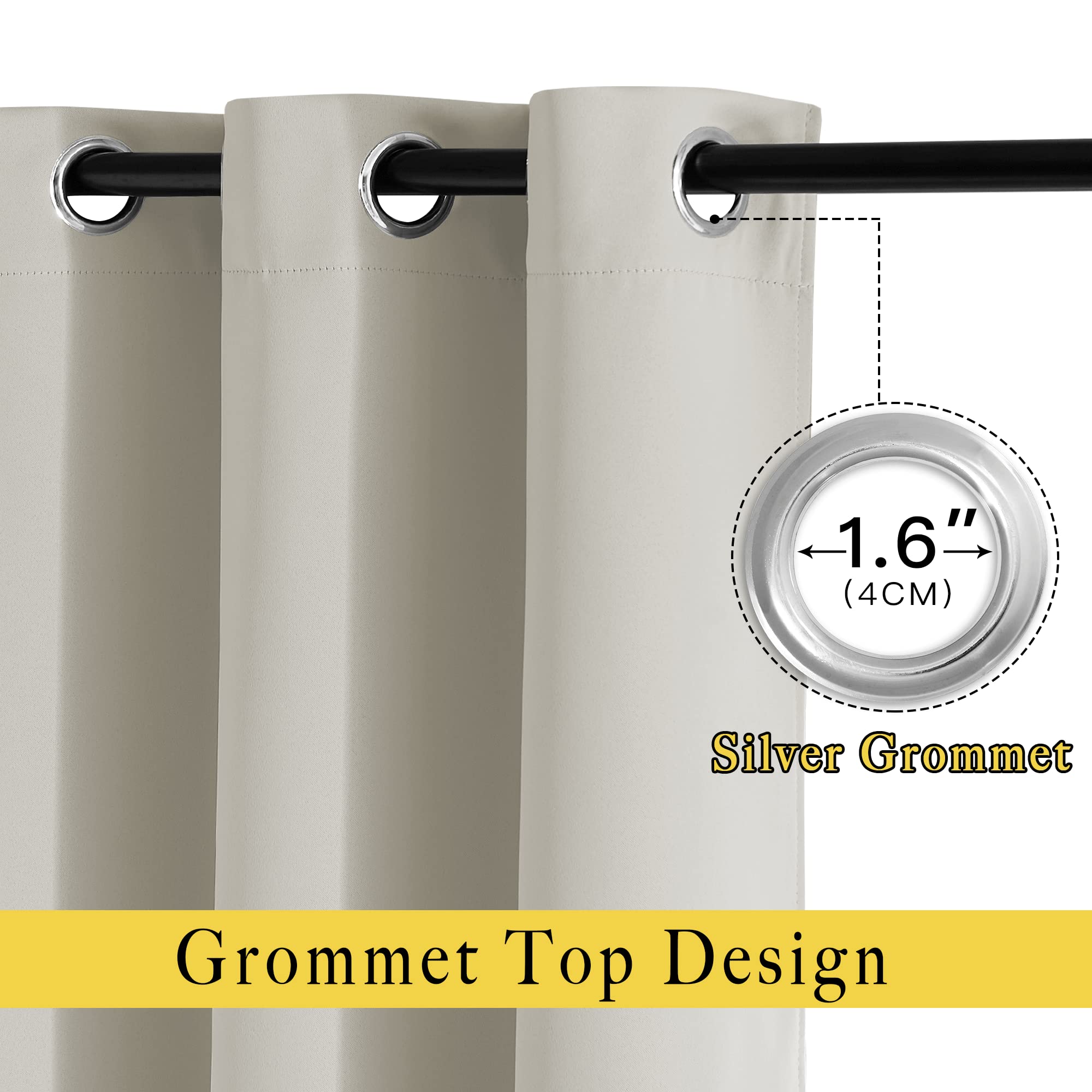NICETOWN silver grommet top detail for easy hanging and smooth sliding