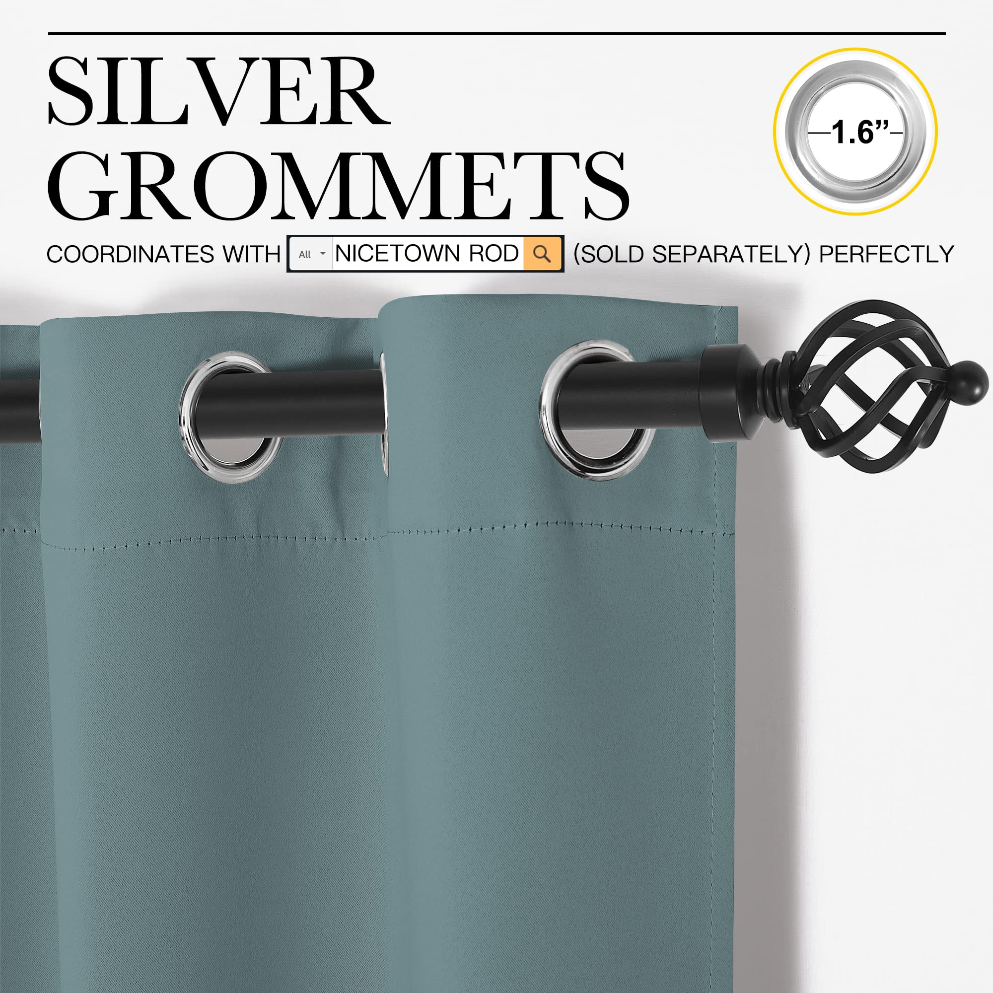 NICETOWN metal grommet top detail that simplifies hanging and creates neat pleats