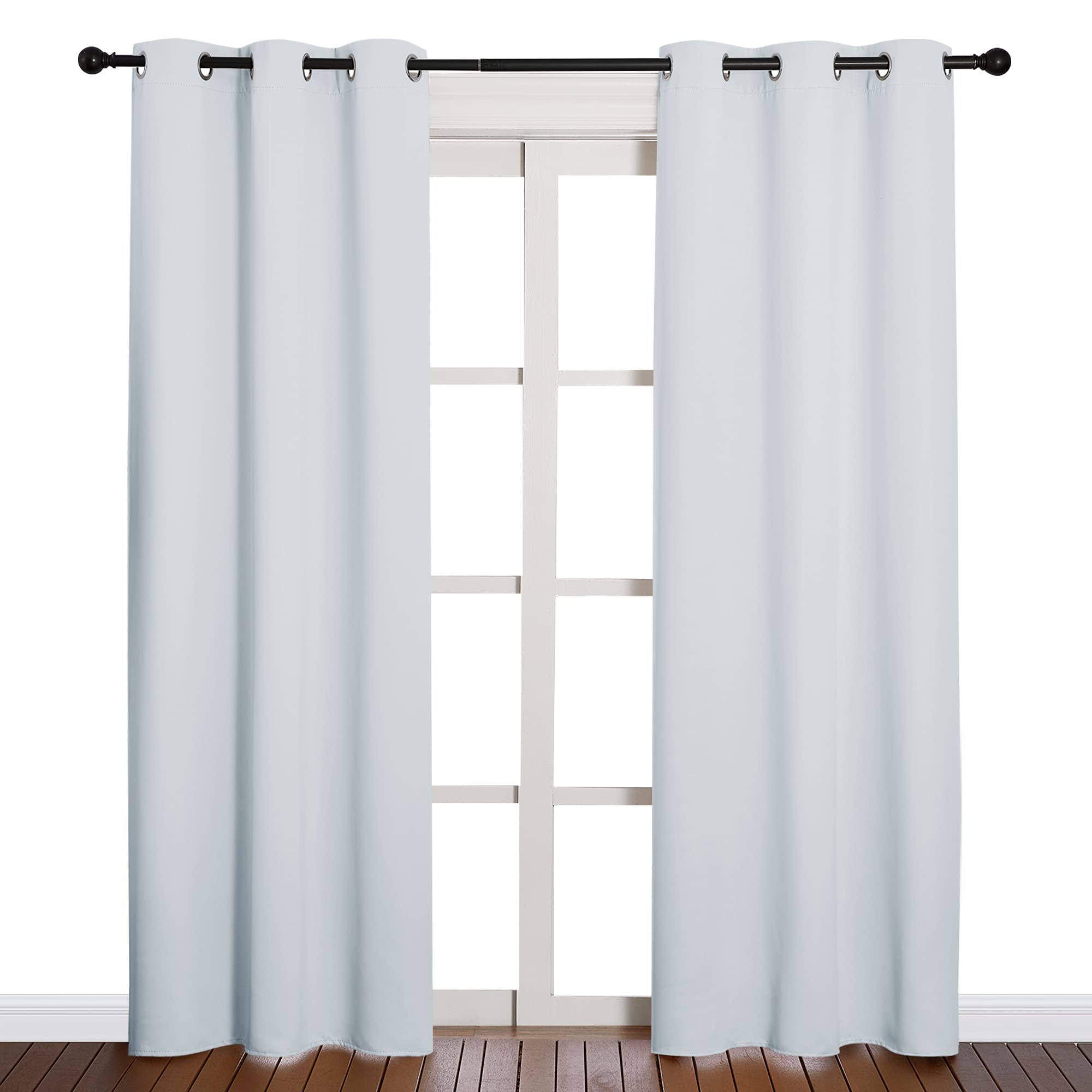 NICETOWN front view of light grey blackout curtains showing clean finish and coverage