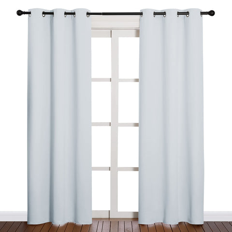 NICETOWN front view of light grey blackout curtains showing clean finish and coverage