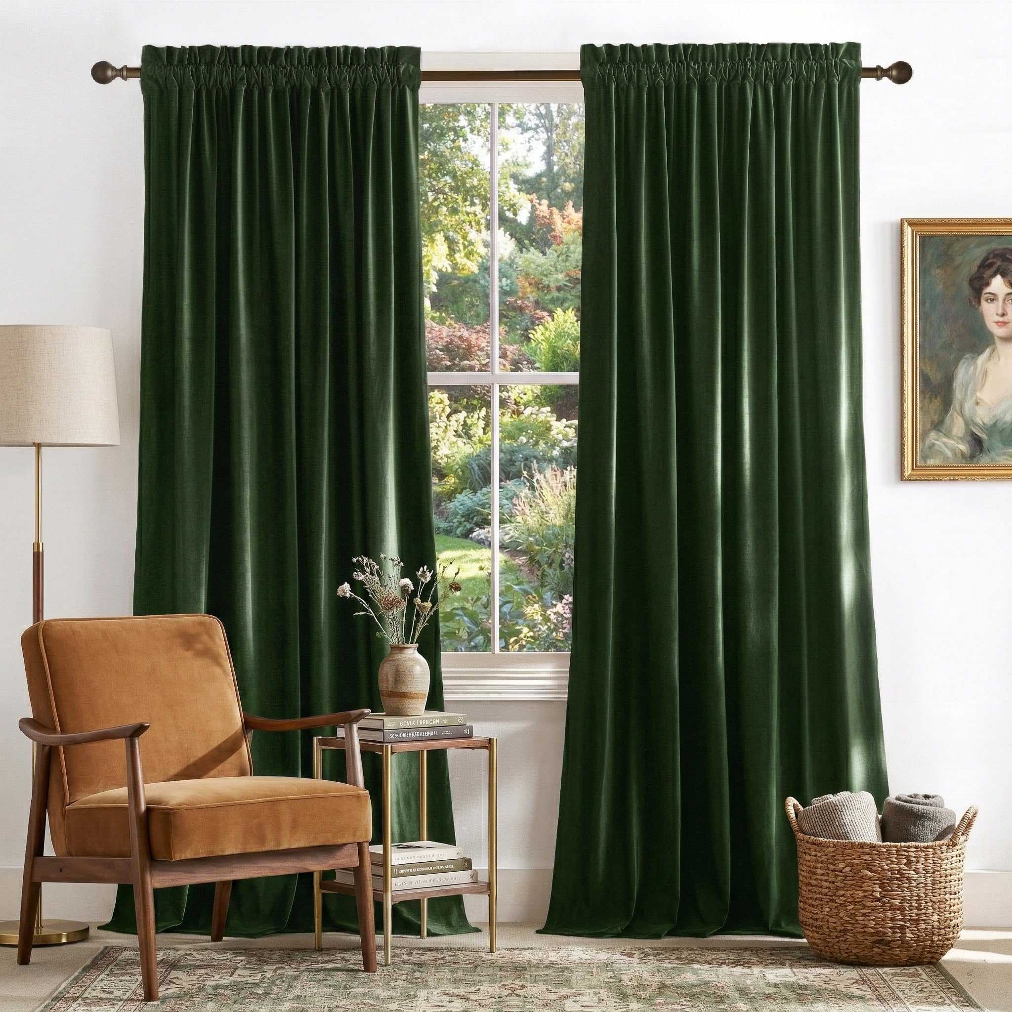 NICETOWN front view of olive green velvet panels showcasing elegance and coverage