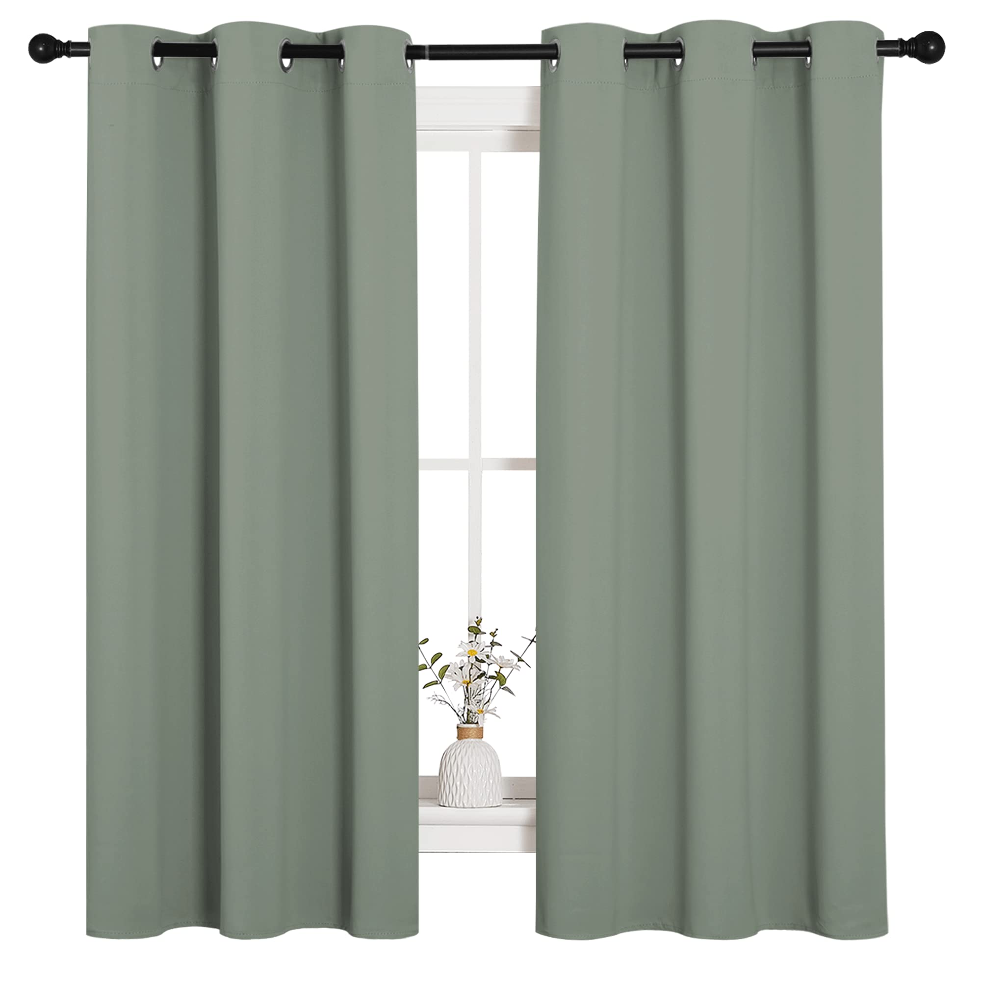 NICETOWN sage green curtain front view showing full panel and calming color