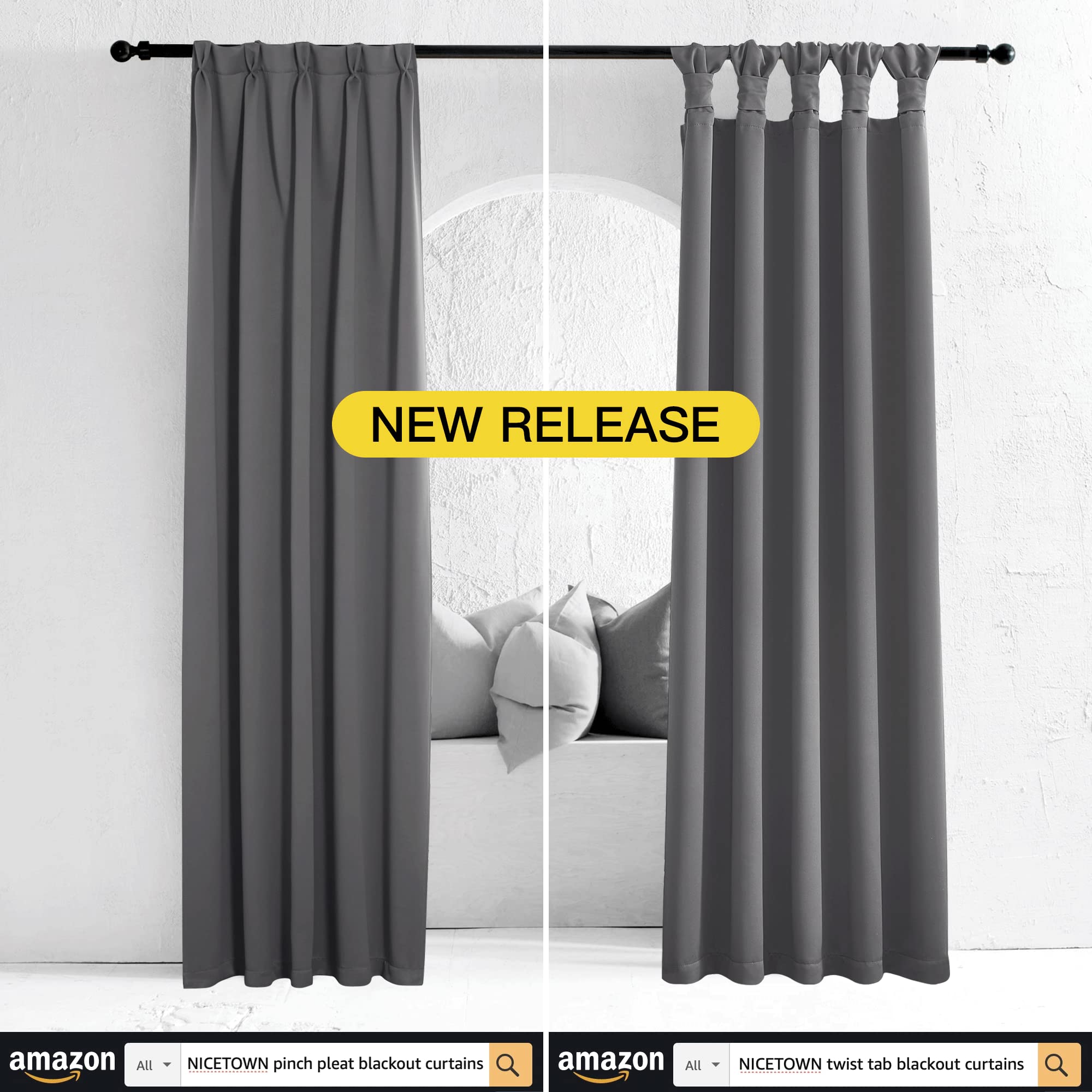 NICETOWN curtain beside chair for scale showing ample window coverage