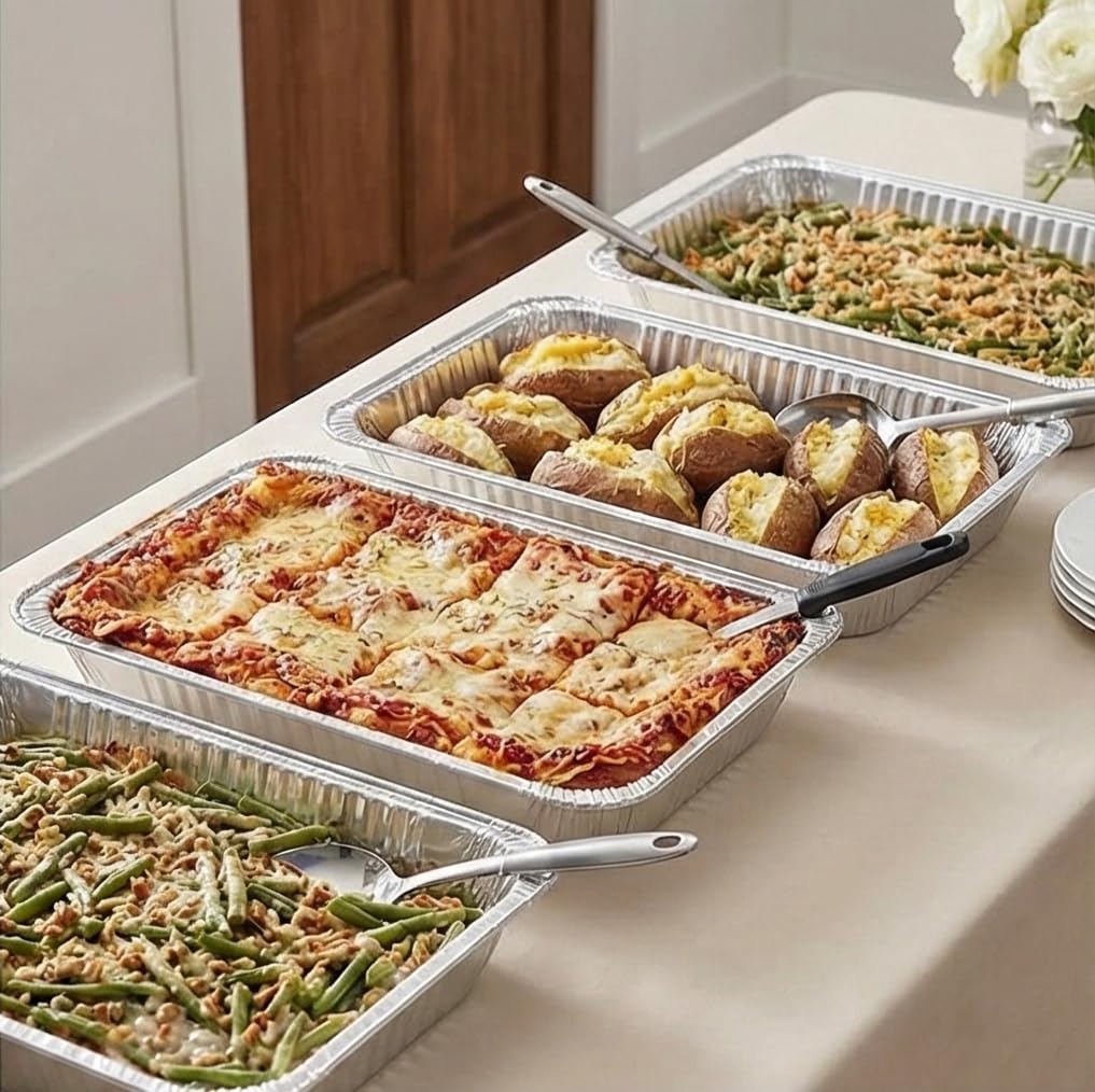 Nicole Home Collection buffet setup on steam table shows professional presentation