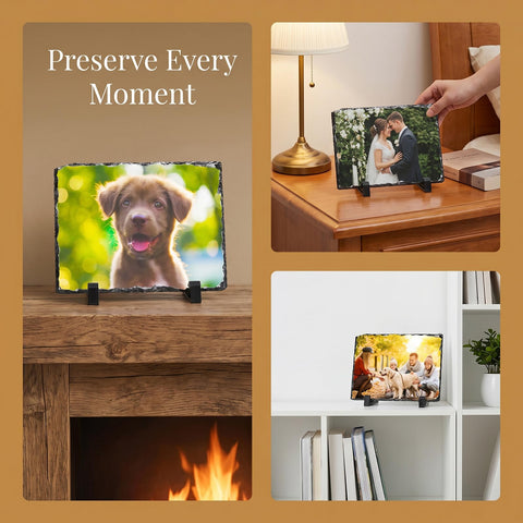 Nicunom lifestyle mantel display of two custom slates in a home setting