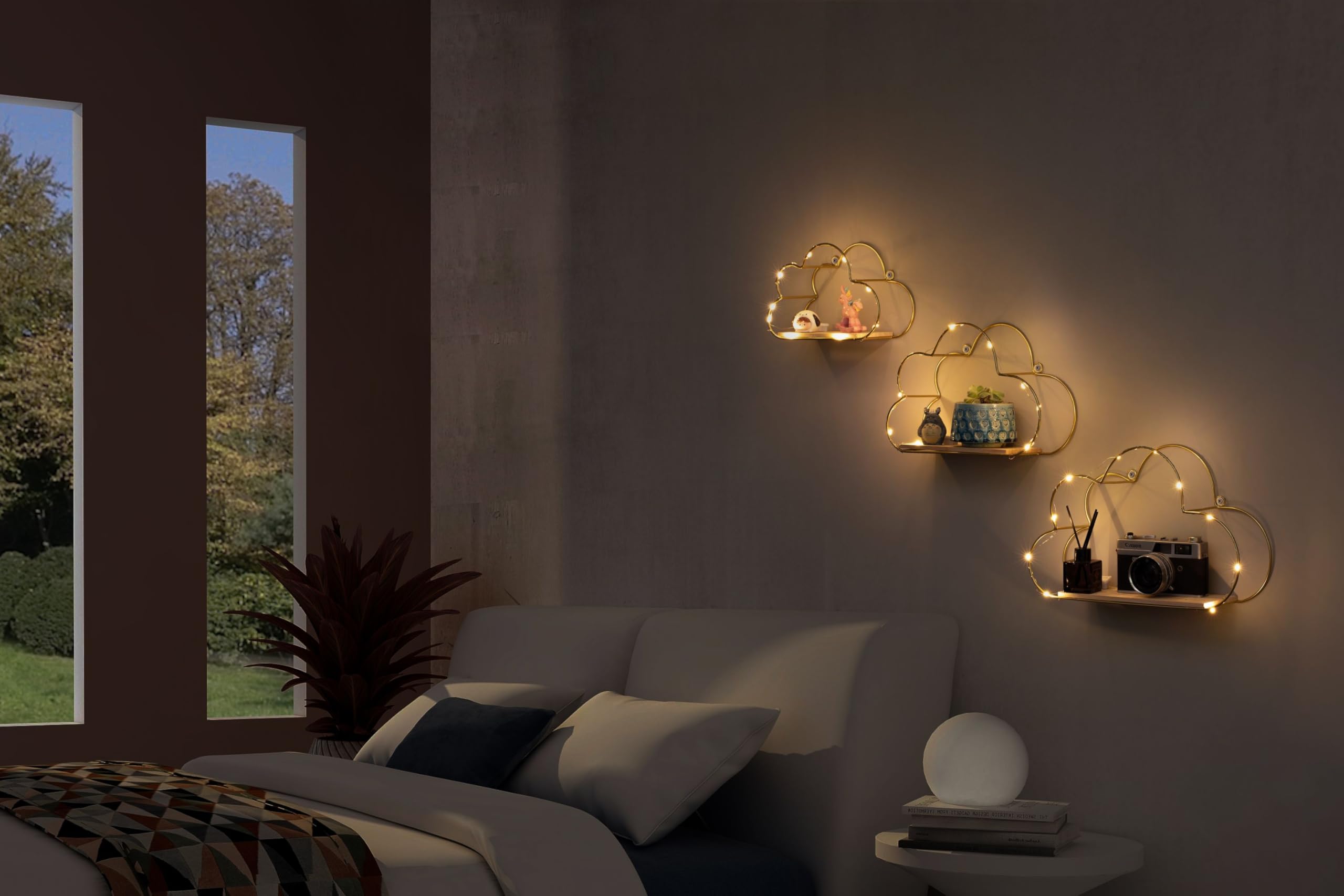 Niemro mounted in bedroom illustrating bedside styling and cozy atmosphere benefit
