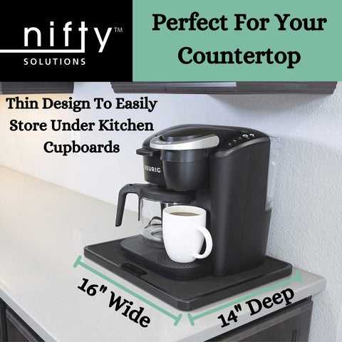 Nifty Solutions tray next to ruler showing 15 by 14 usable surface for sizing