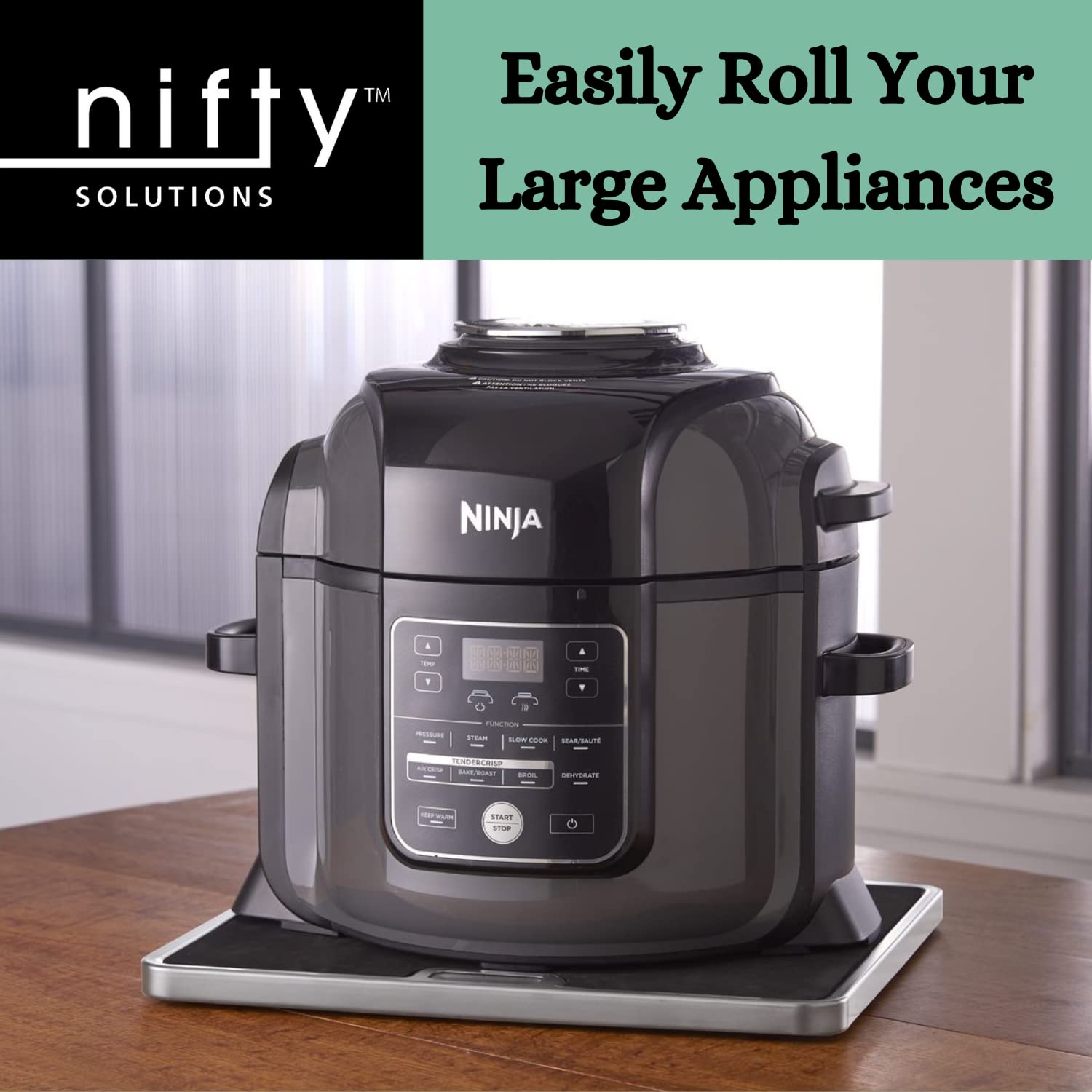 Nifty Solutions tray holding a stand mixer to ease lifting and appliance access