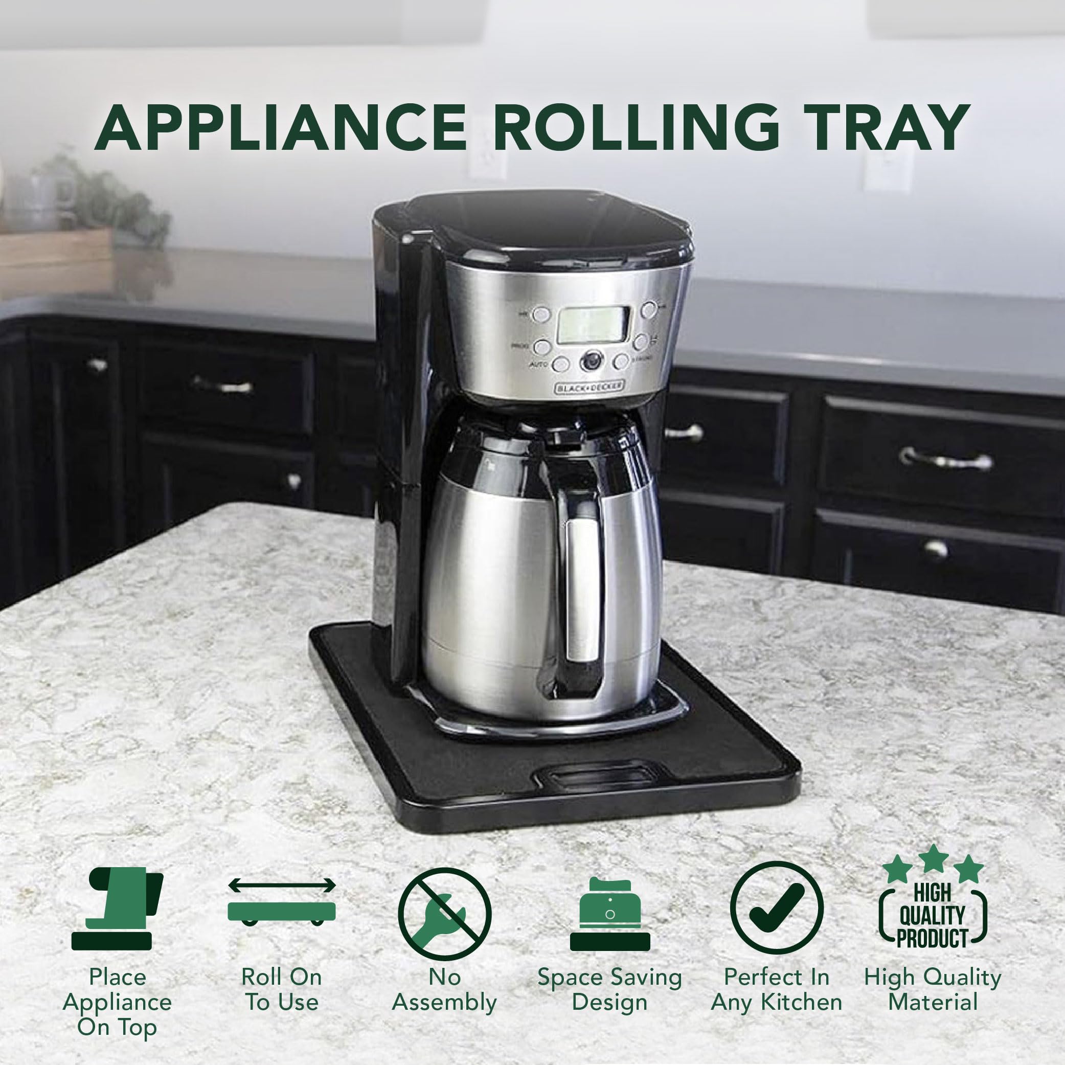 Nifty Solutions coffee maker on tray pulled forward for easy access and brewing