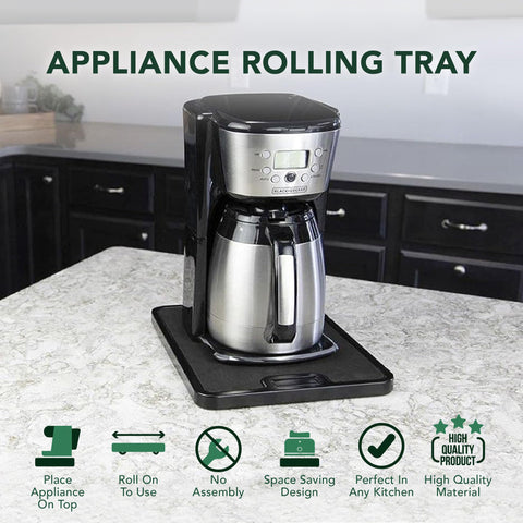 Nifty Solutions coffee maker on tray pulled forward for easy access and brewing