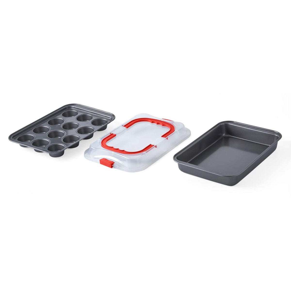 Nifty Solutions front packaging showing both pans and lid for easy transport