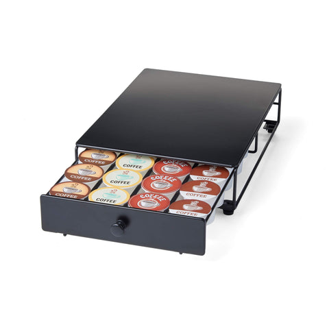 Nifty Solutions front view of black pod drawer showing neat storage benefit