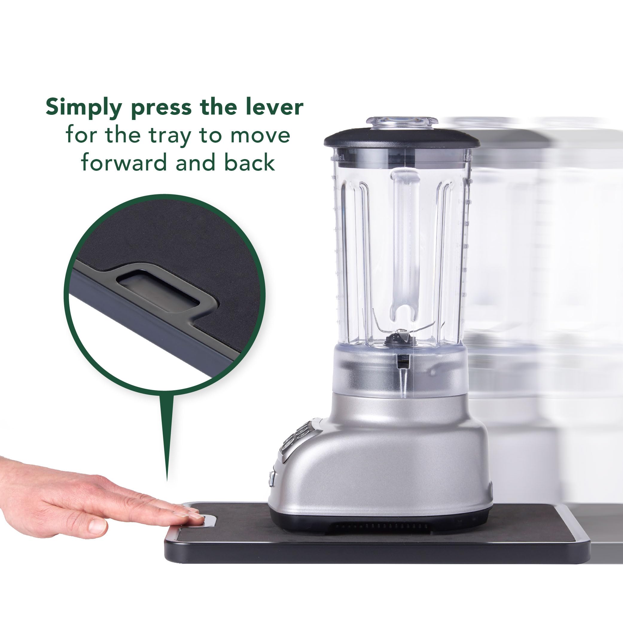 Nifty Solutions stand mixer on tray with scale comparison illustrating appliance fit