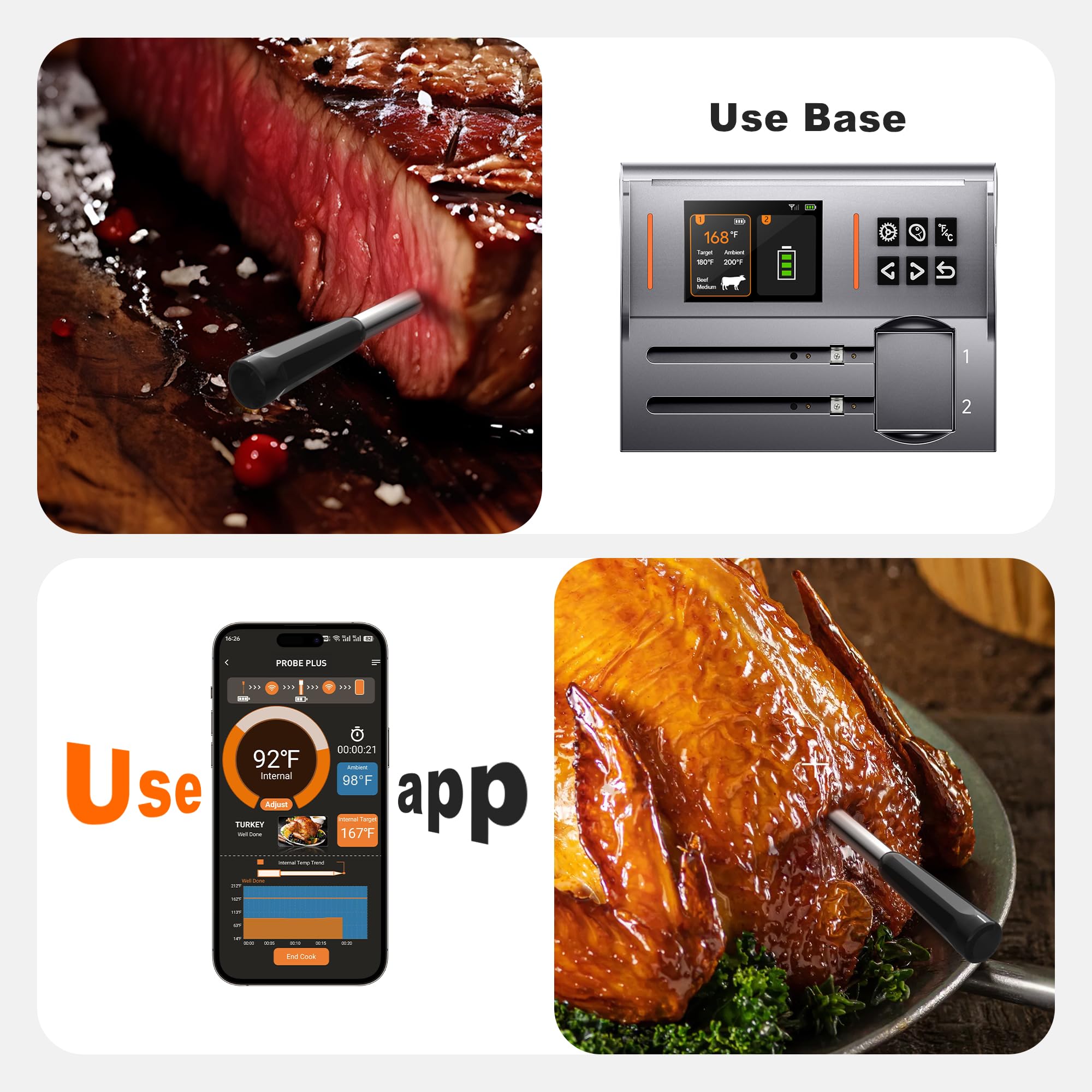 NIGOGOR dual probes inserted into steak delivering accurate internal readings