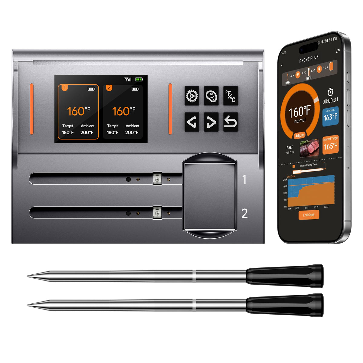 NIGOGOR front display on magnetic base shows clear temps for quick checks