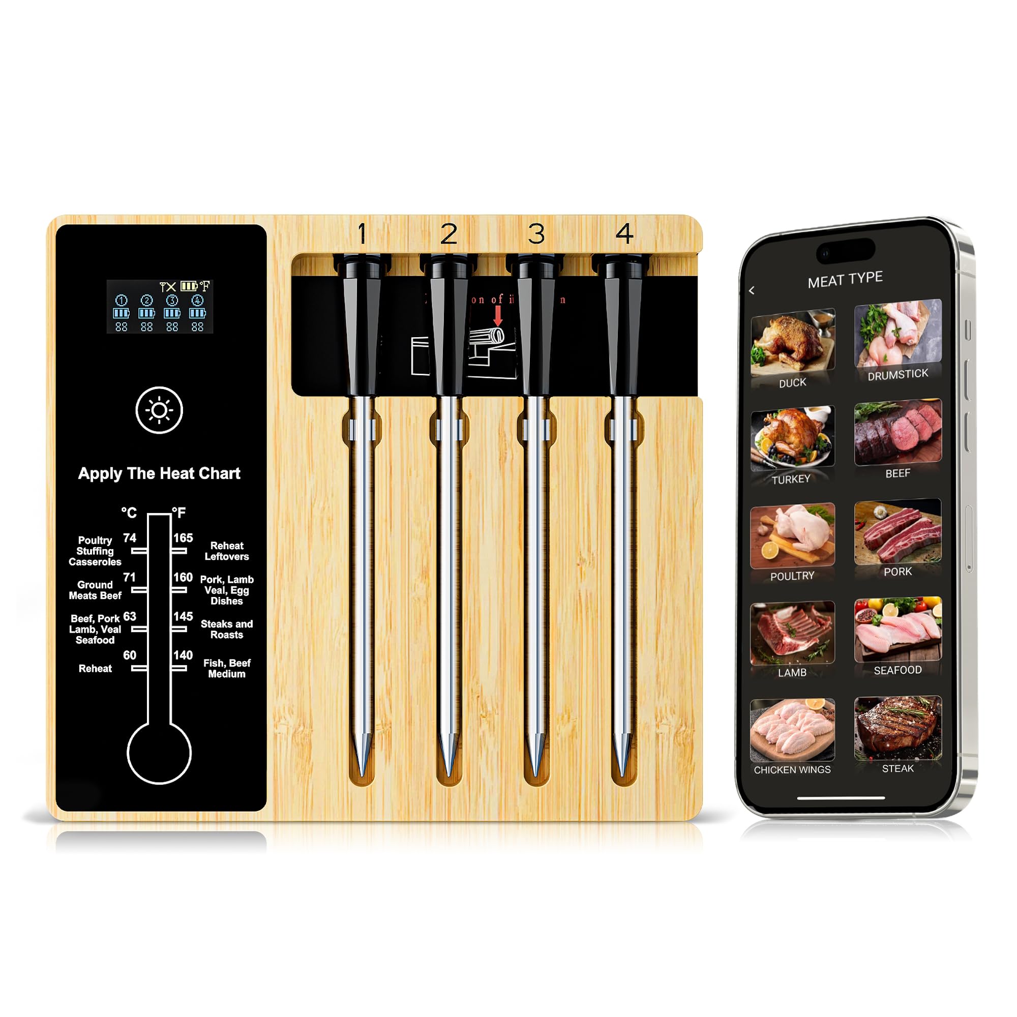 NIGOGOR front unit with four probes showing clear display and easy setup benefit