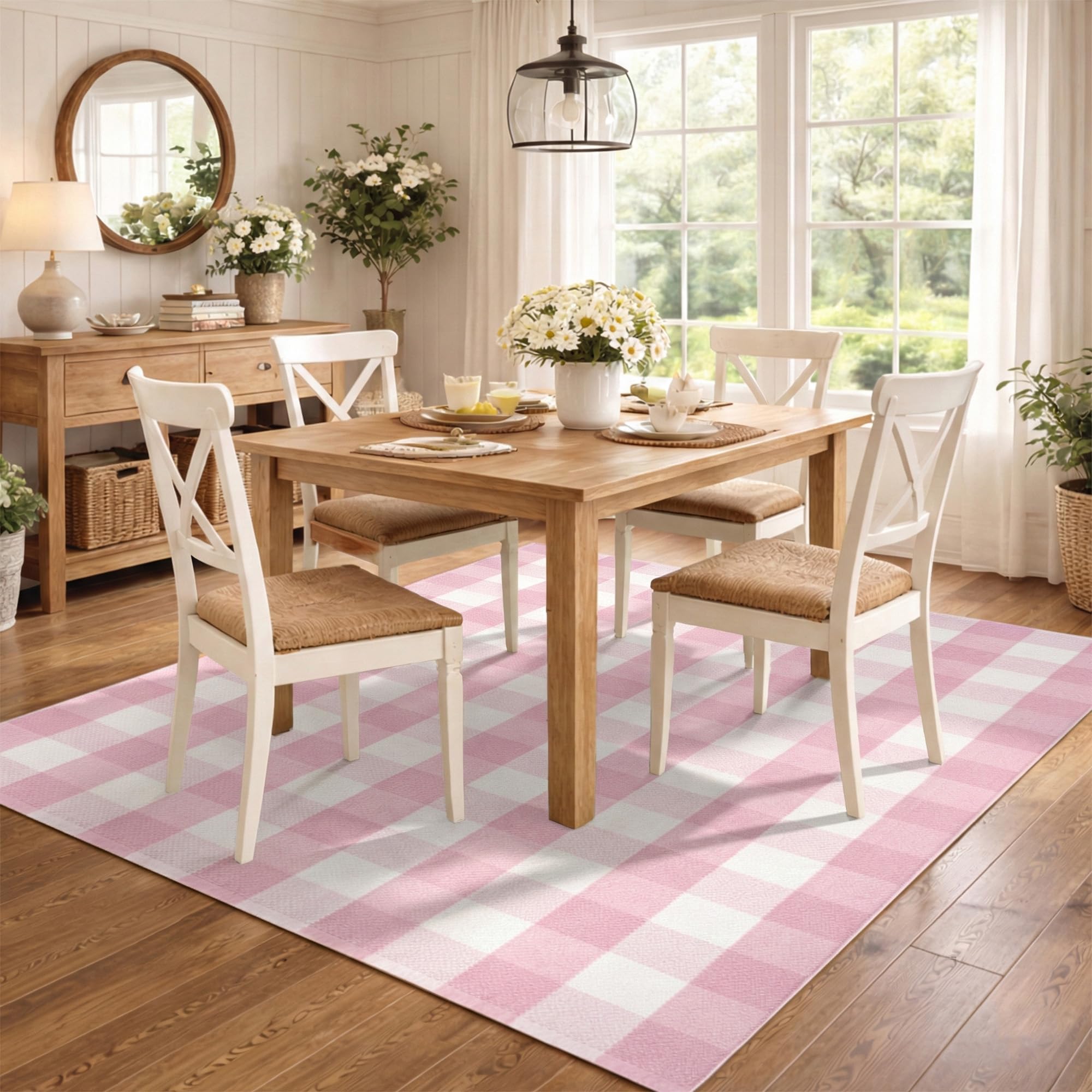 NIIKOOS rug styled in entryway with spring decor for welcoming look