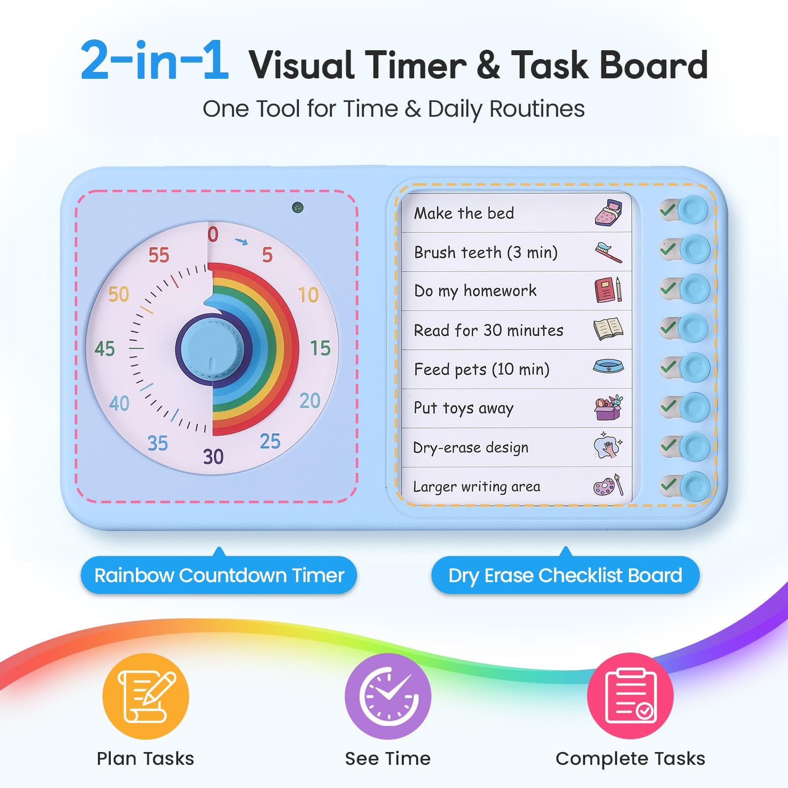 Nikafly close-up of rainbow countdown disk showing remaining time for easy awareness
