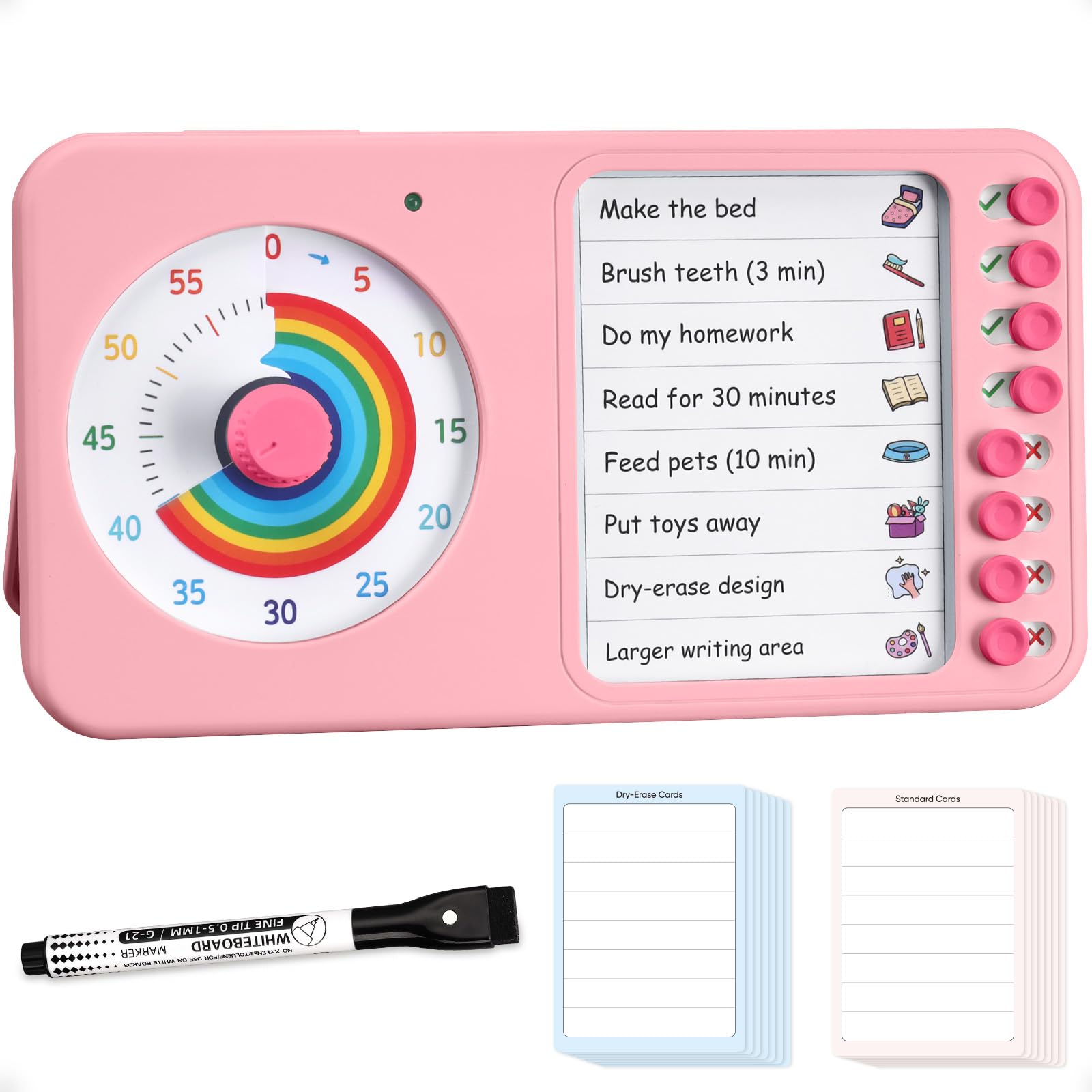 Nikafly front view showing timer and task board, clarifies routines
