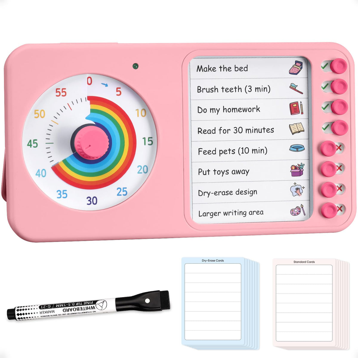 Nikafly front view showing timer and task board, clarifies routines