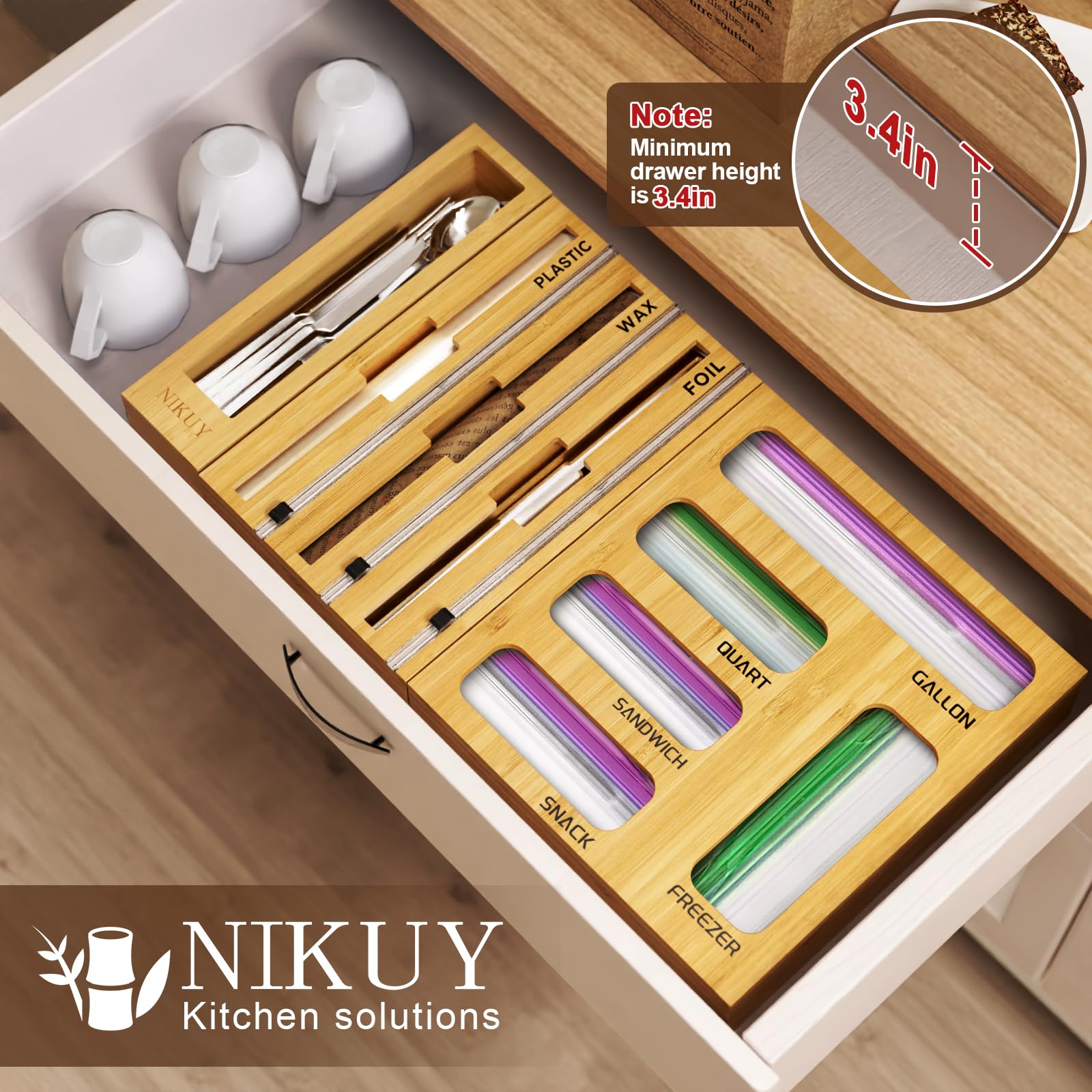 NIKUY bag compartments inside drawer offering quick access to bags