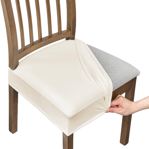 NILUOH front view of four light beige seat covers showing neat fit and protection