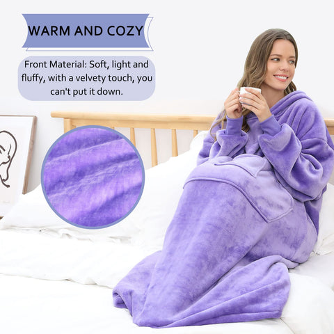NIMOJIRO model wearing blanket in living room for relaxed lifestyle warmth