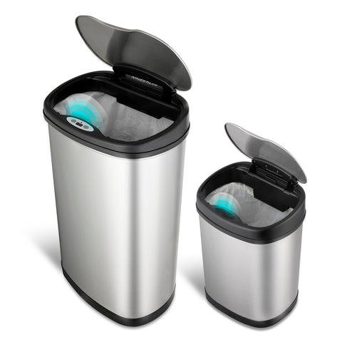 Ninestars 3 gal can placed in bathroom highlighting compact fit and hygiene benefit