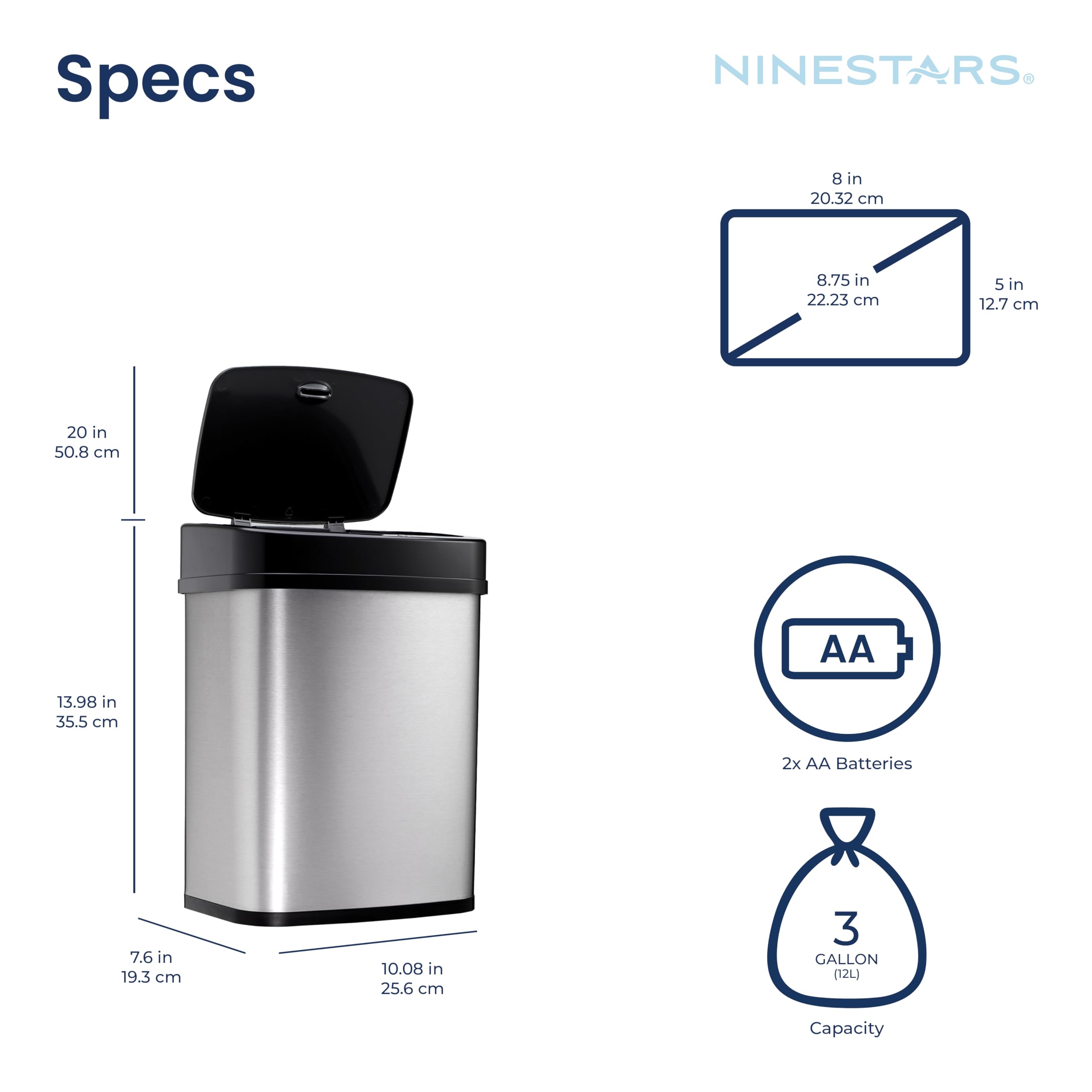 Ninestars battery compartment open illustrating two AA power for months-long use