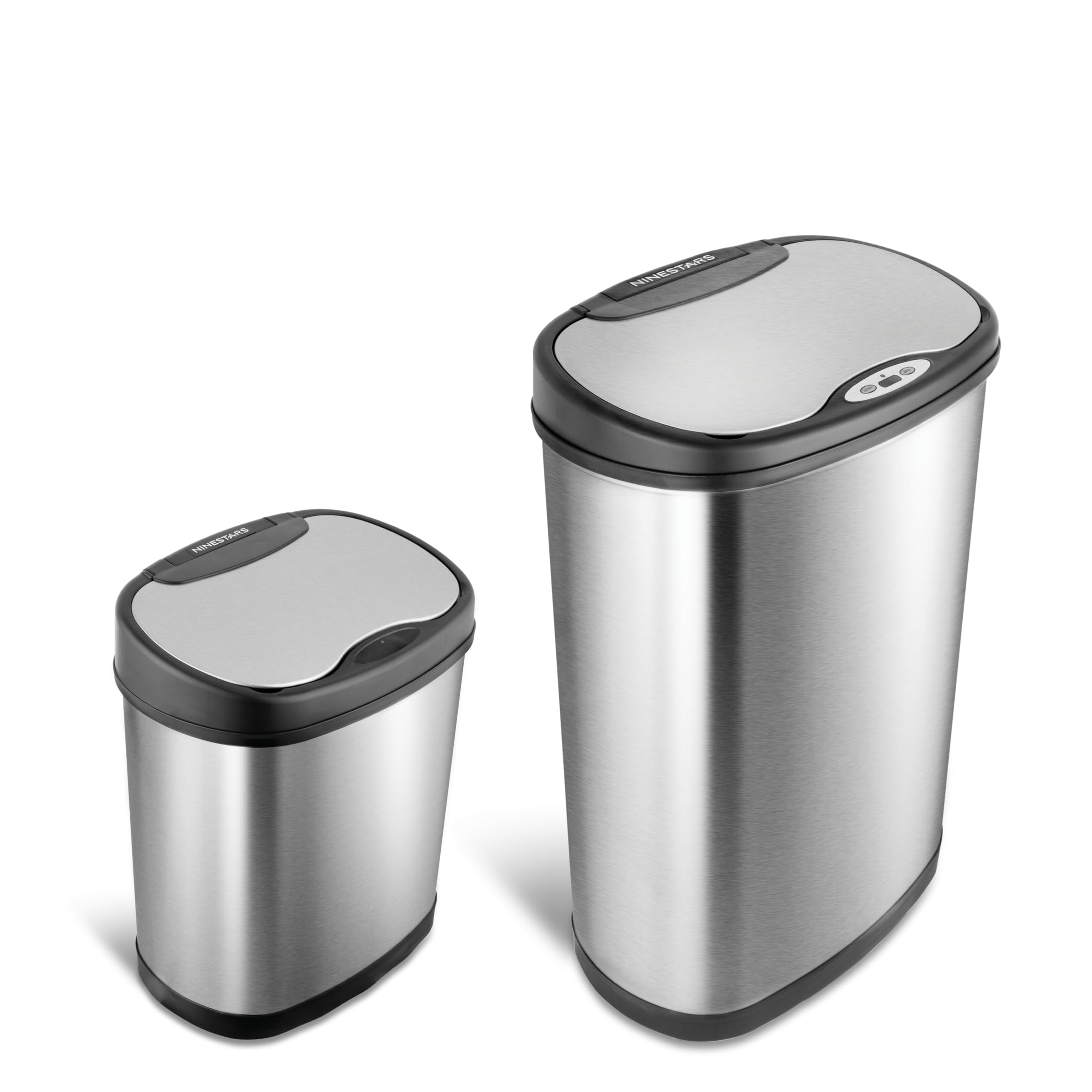 Ninestars front view of both cans showing coordinated stainless design and sleek look