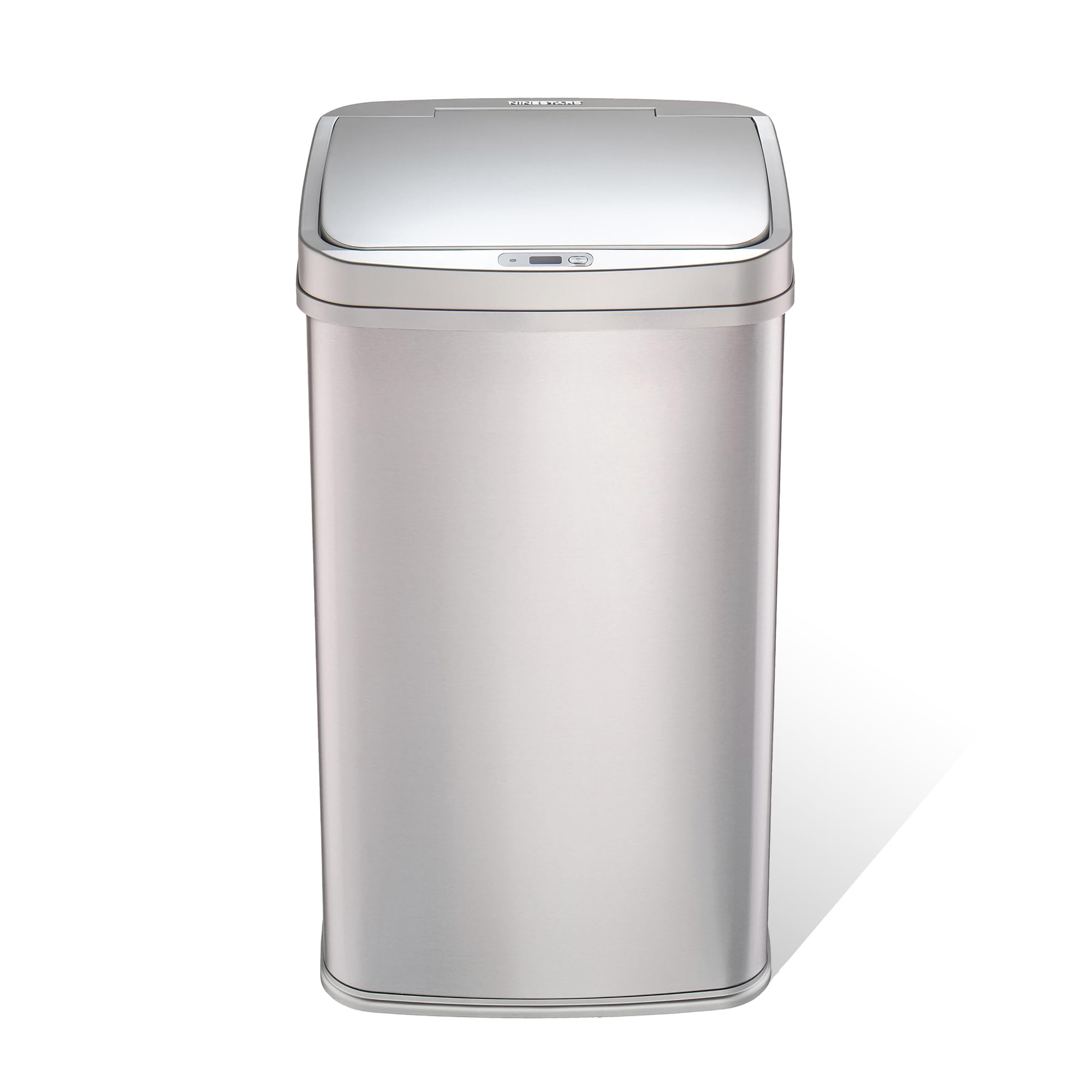 Ninestars front view of rectangular trash can showing sleek stainless finish and space-saving design