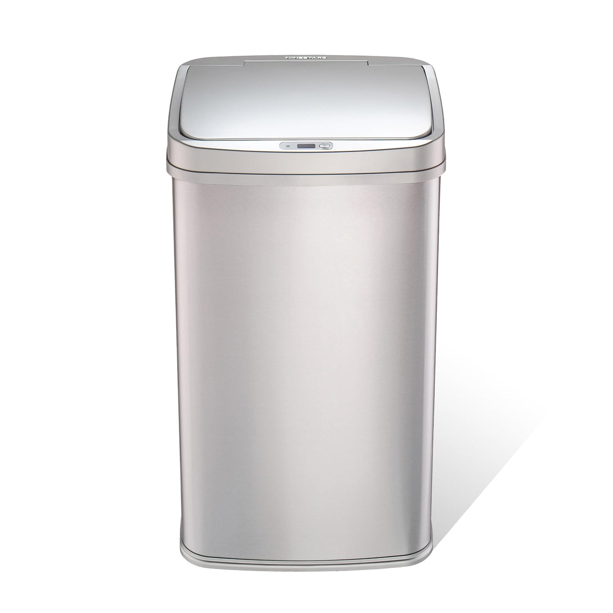 Ninestars front view of rectangular trash can showing sleek stainless finish and space-saving design