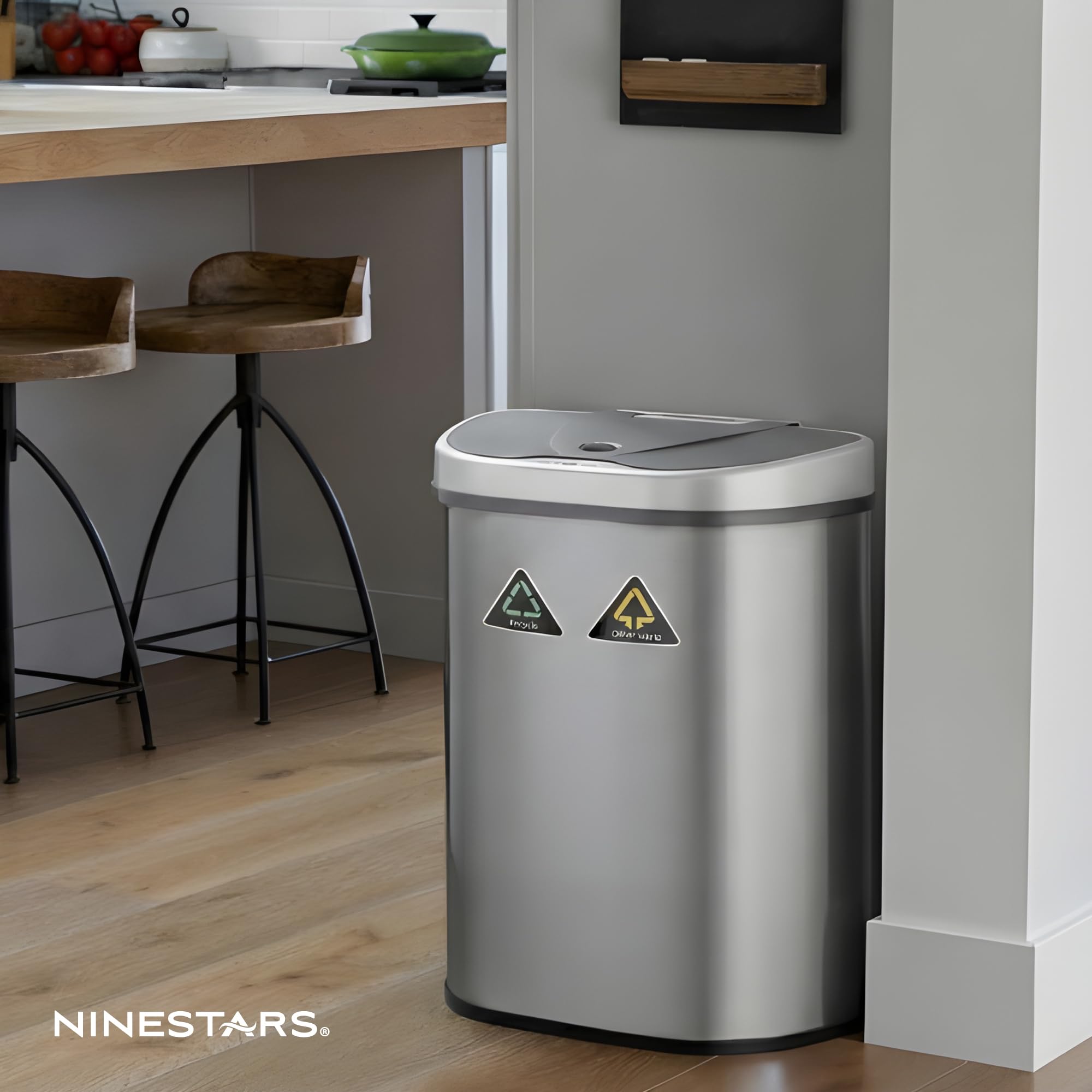 Ninestars inside view revealing two 9.25-gallon compartments for easy sorting