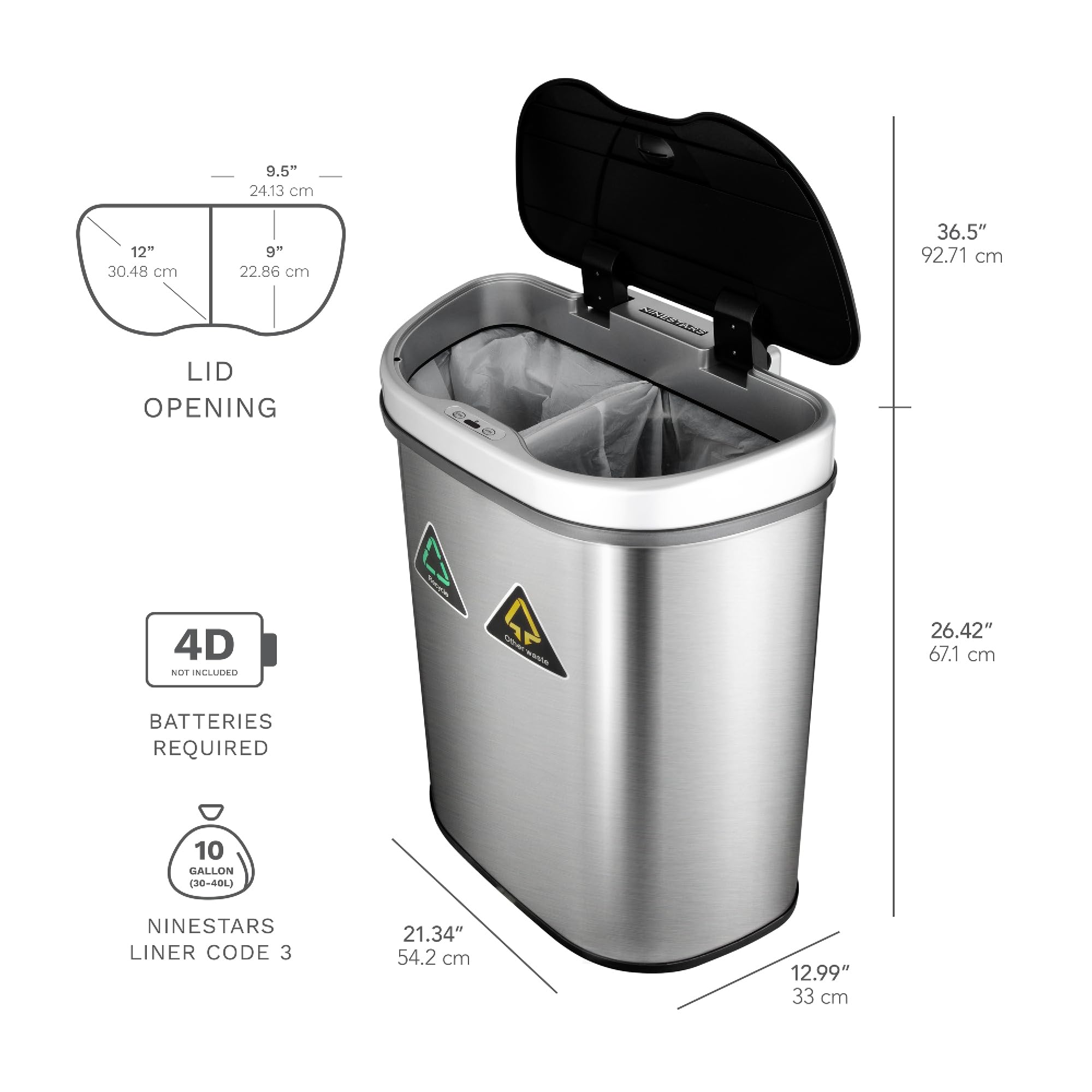 Ninestars placed in kitchen showing space-saving design and organized recycling