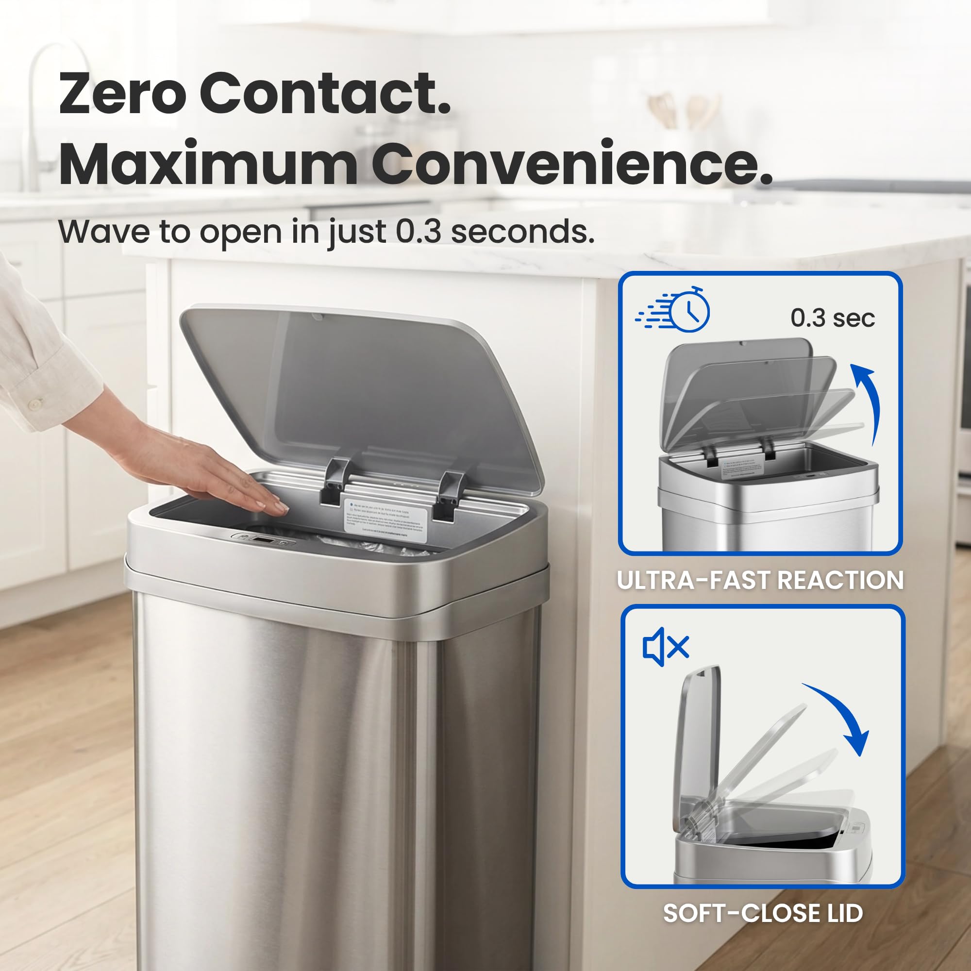 Ninestars motion sensor lid opening hands-free for hygienic, touchless waste disposal