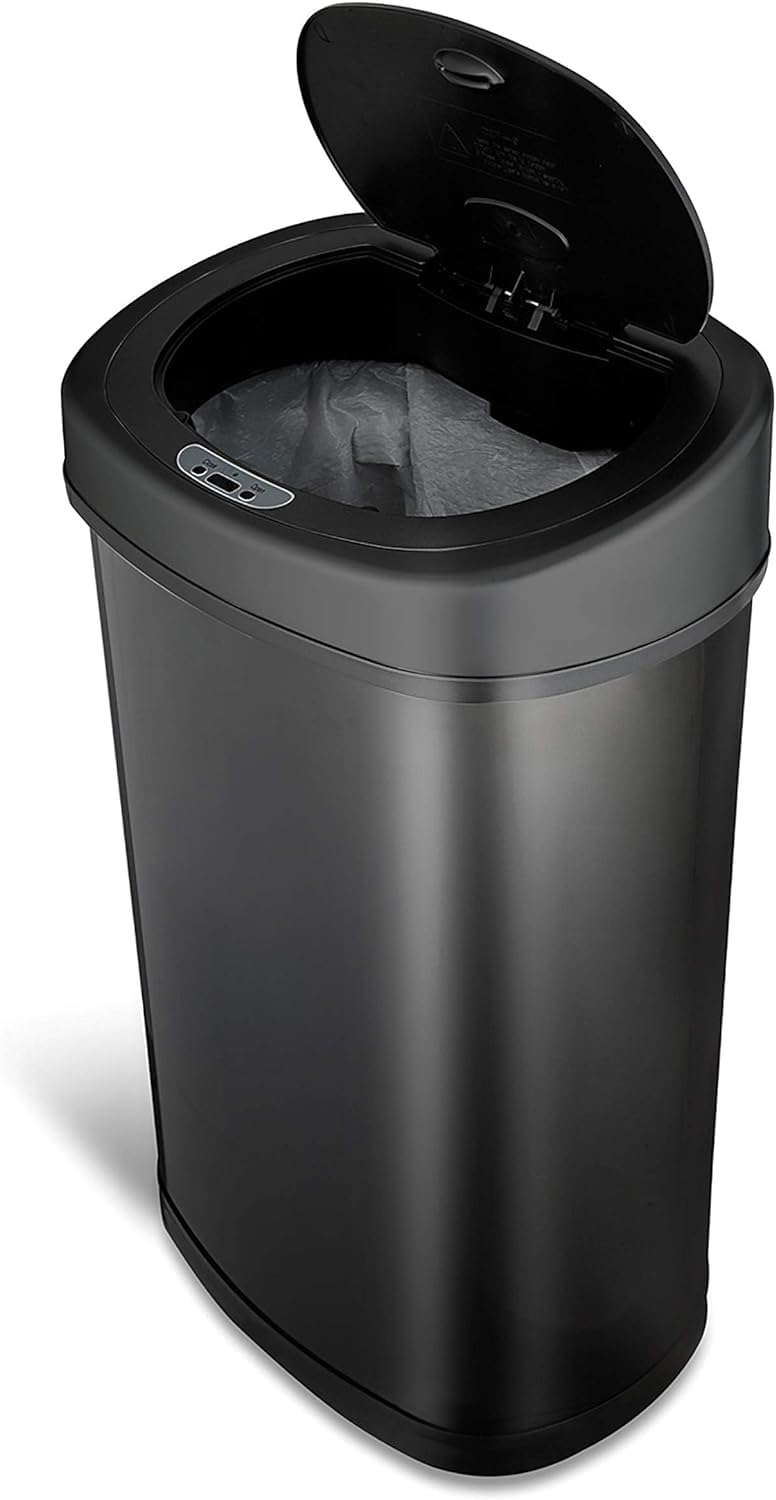 Ninestars open lid in kitchen setting shows hands-free disposal convenience