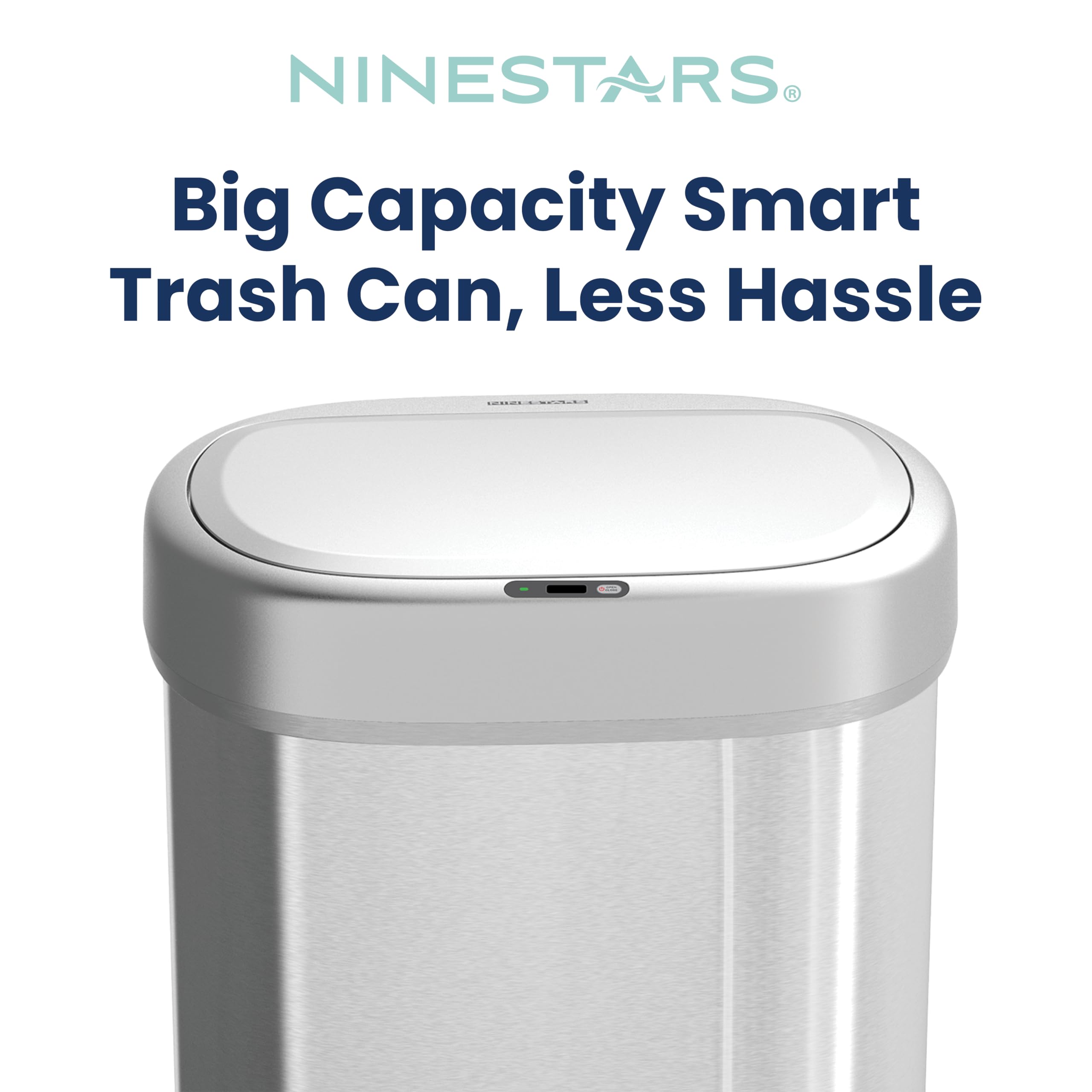 Ninestars open lid in kitchen demonstrating easy hands-free disposal