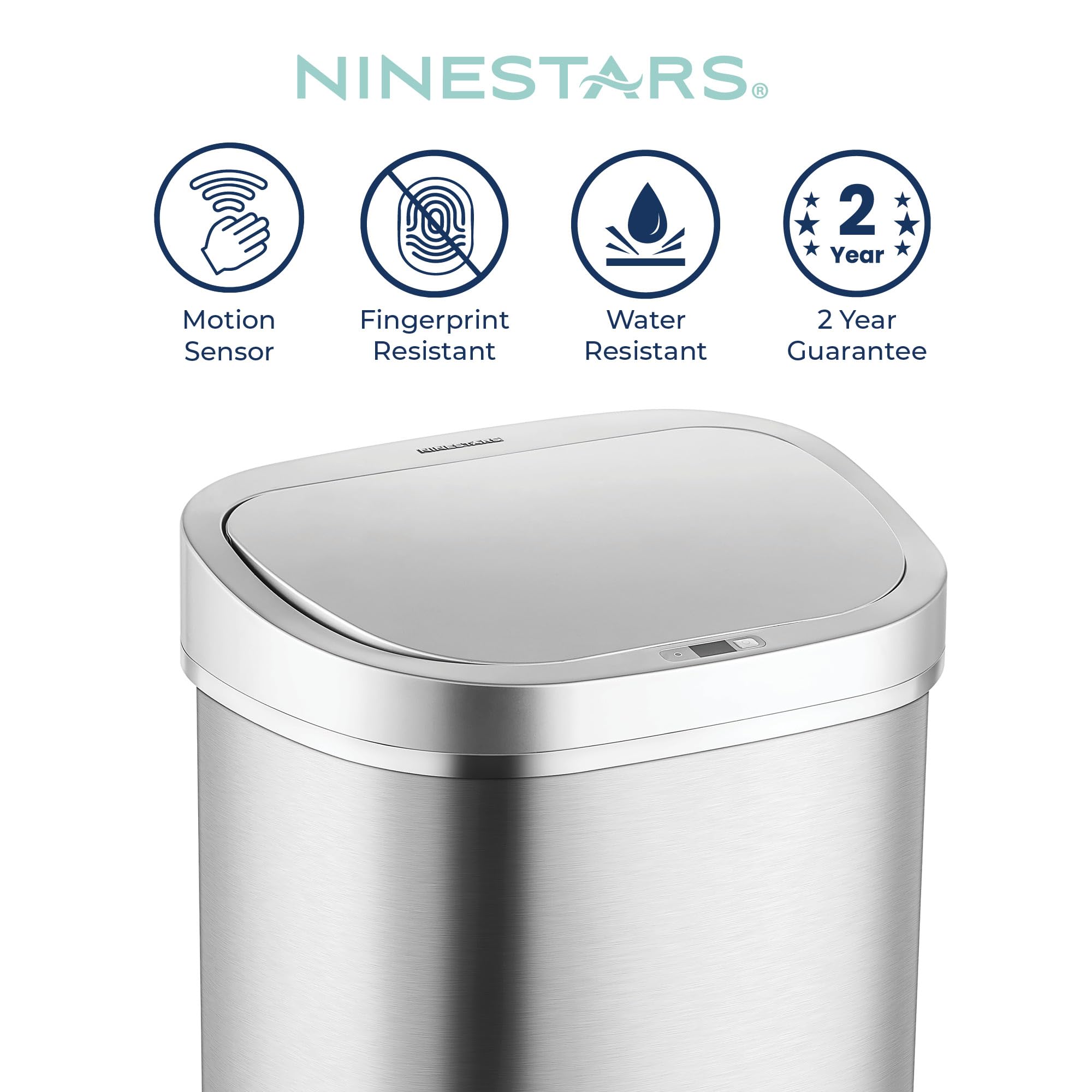 Ninestars motion-sensor lid opening as user approaches, hands-free convenience demonstrated