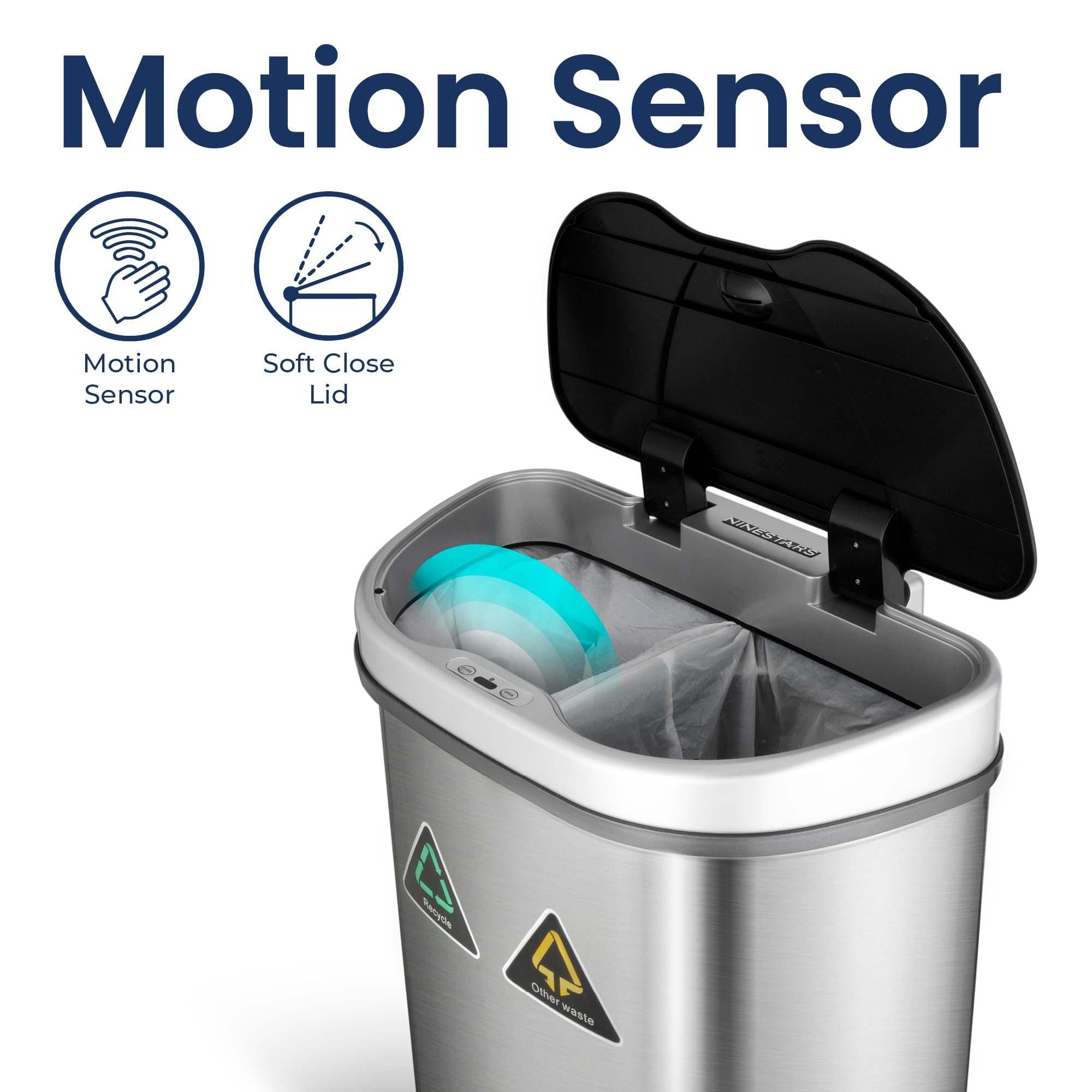 Ninestars motion sensor lid opening hands-free demonstrating hygienic convenience