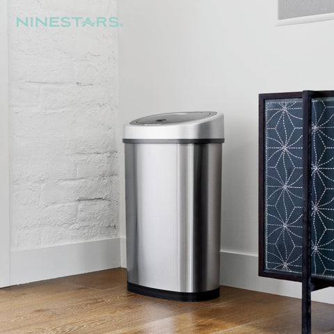 Ninestars open can with large scrap showing extra-wide oval opening for bulky items