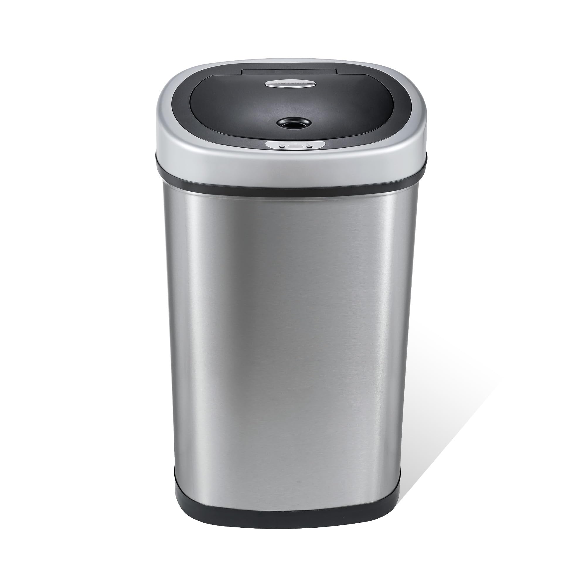 Ninestars front view showing oval stainless steel body and black lid for sleek kitchen style