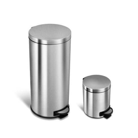 Ninestars front view of stainless steel trash can set showing sleek design and durability