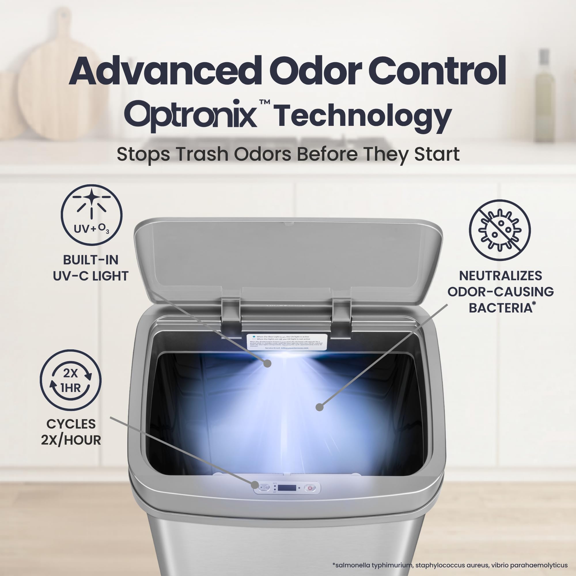 Ninestars UV and ozone purification indicator demonstrating active odor reduction